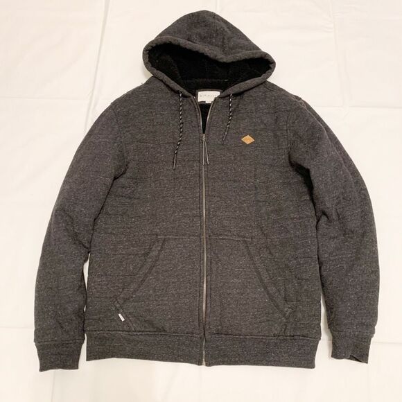 Rip Curl quilted hooded puffer jacket Sherpa lining grey full zip Skater sz L - Picture 1 of 11